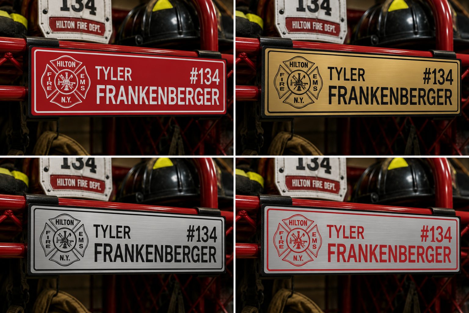 Firefighter locker nameplate color and layout options